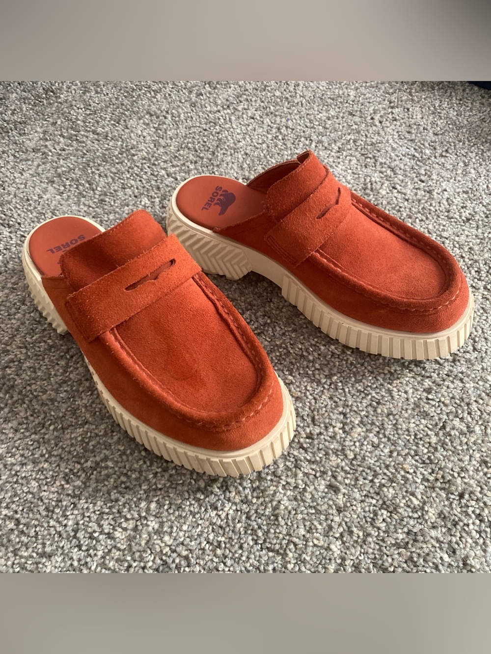 Sorel Rust Orange Suede Slip-On Mule Loafers